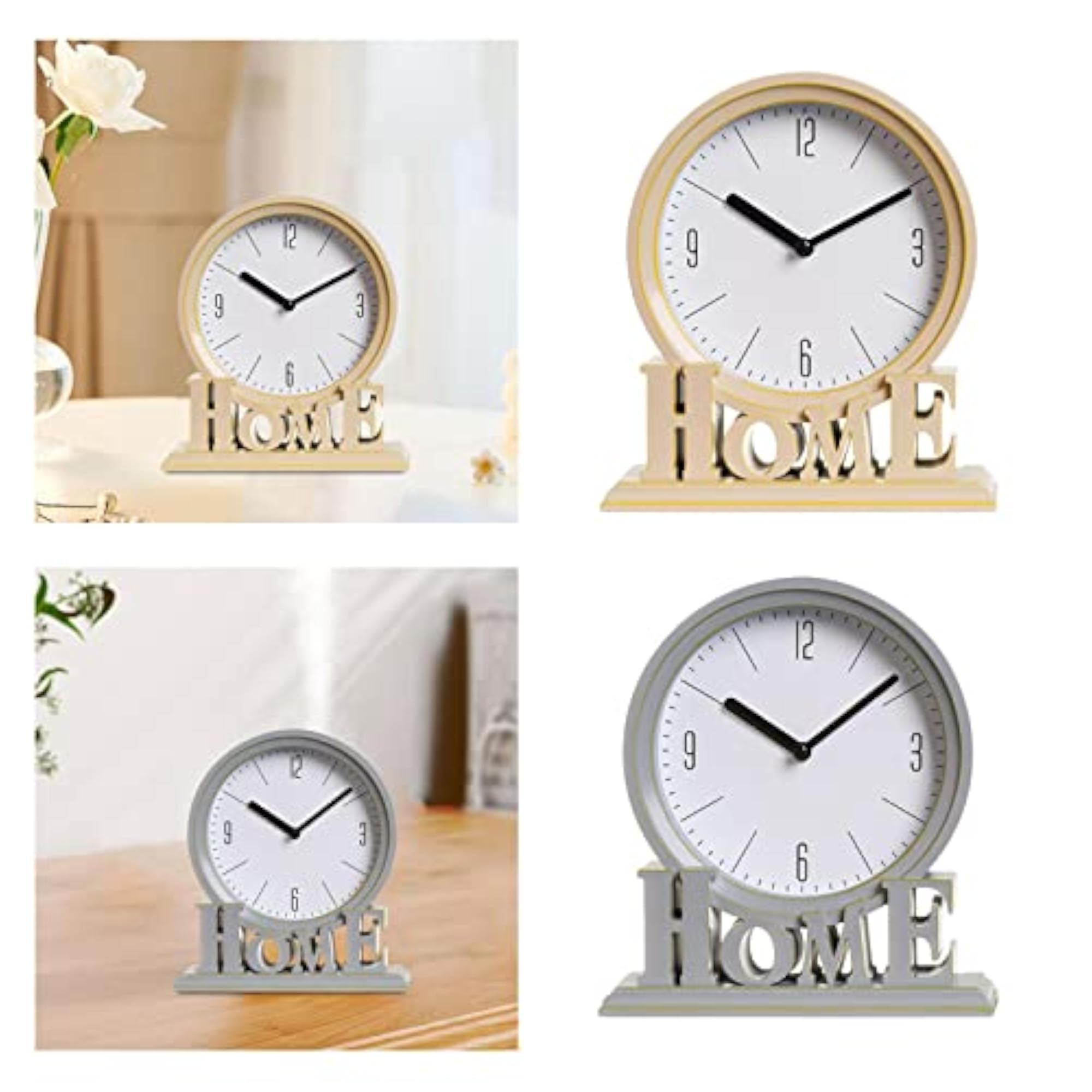 Desk Clock Office Mantel, Non-Ticking Beige Light Gray